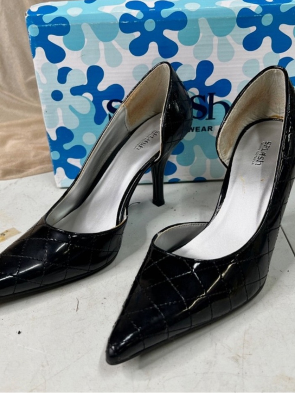 Splash Black Quilted Pointed-Toe Stiletto Heels